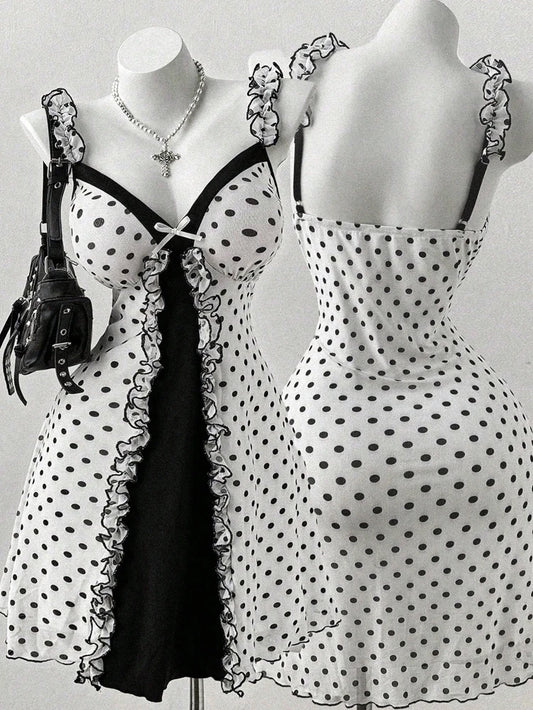 Women’s Y2K Polka Dot Bow Mini Dress