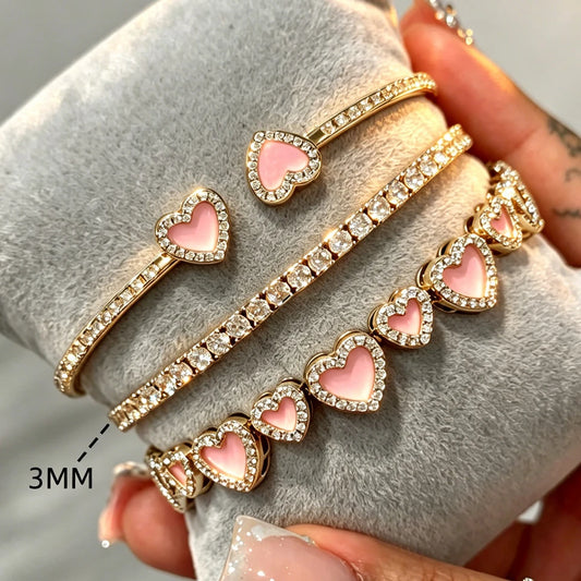 3-Piece Pink Heart Bracelet Set
