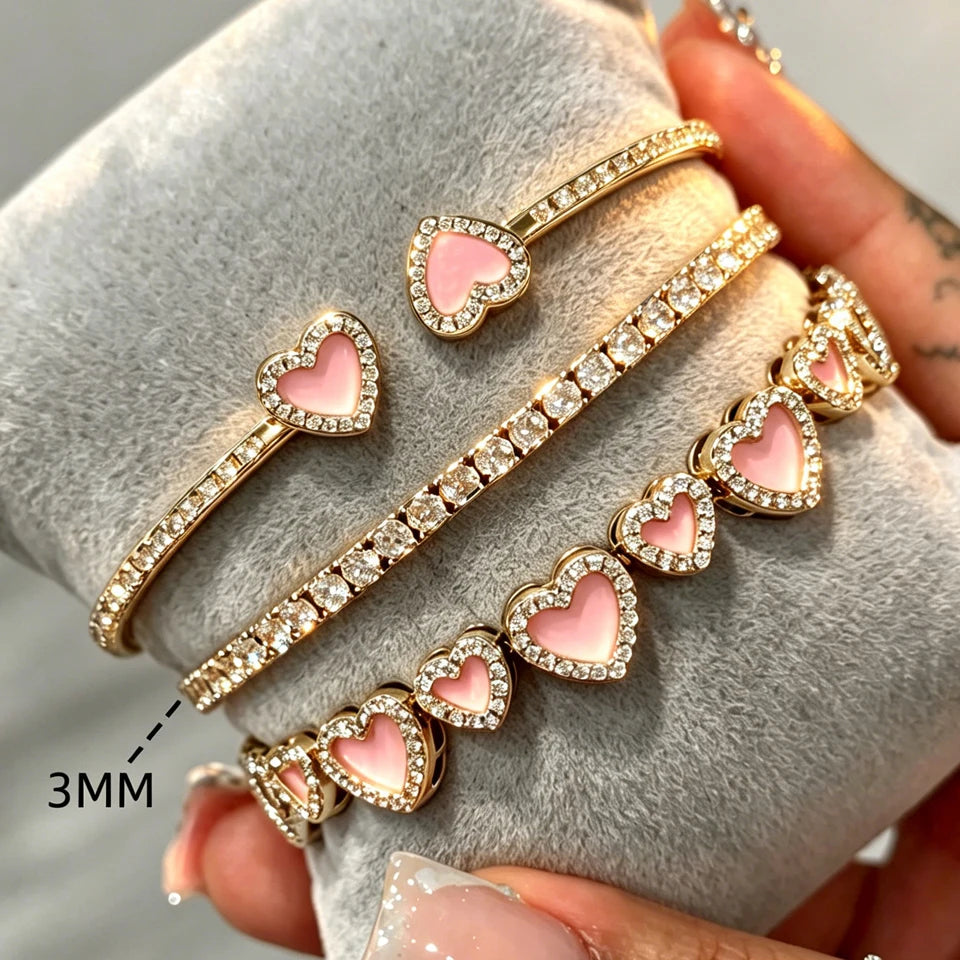 Yupsk 3PCS Pink Acrylic Oil-Dripping Heart Stackable Bracelets for Women & Girls – Sweet Exquisite Jewelry Gift Set