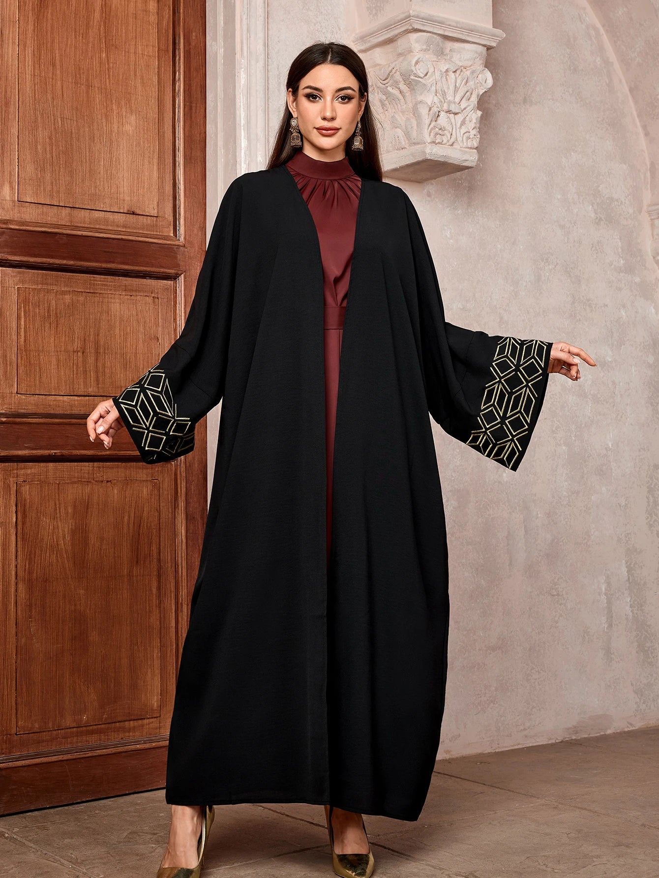 Elegant Embroidered Open Abaya
