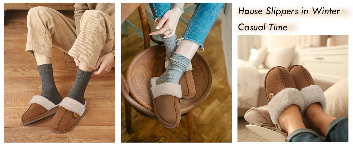 Kidmi Warm Fluffy Women Slippers Classic Brand Fuzzy House Slippers Indoor Soft Memory Foam Slippers Outdoor Antiskid Slippers