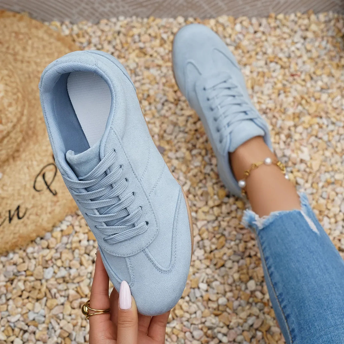 Women Natural Suede Leather Lace-up 2026 New Sneakers Round Toe Soft Comfort Casual Female Outdoor Drive/walk Shoes for Woman