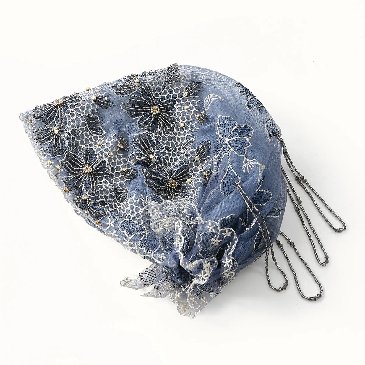 Women’s Luxury Pearl Embroidered Mesh Hijab Cap