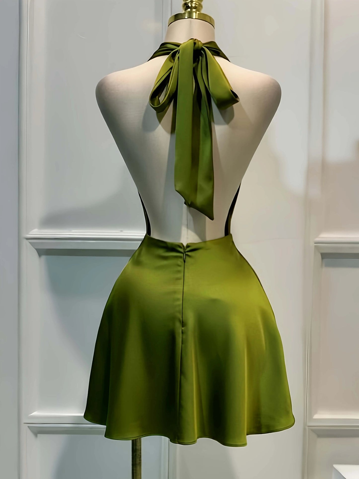 Women’s Elegant Solid Satin Midi Dress – Back Zipper Open Back Fitted Cocktail Party & Vacation Evening Gown