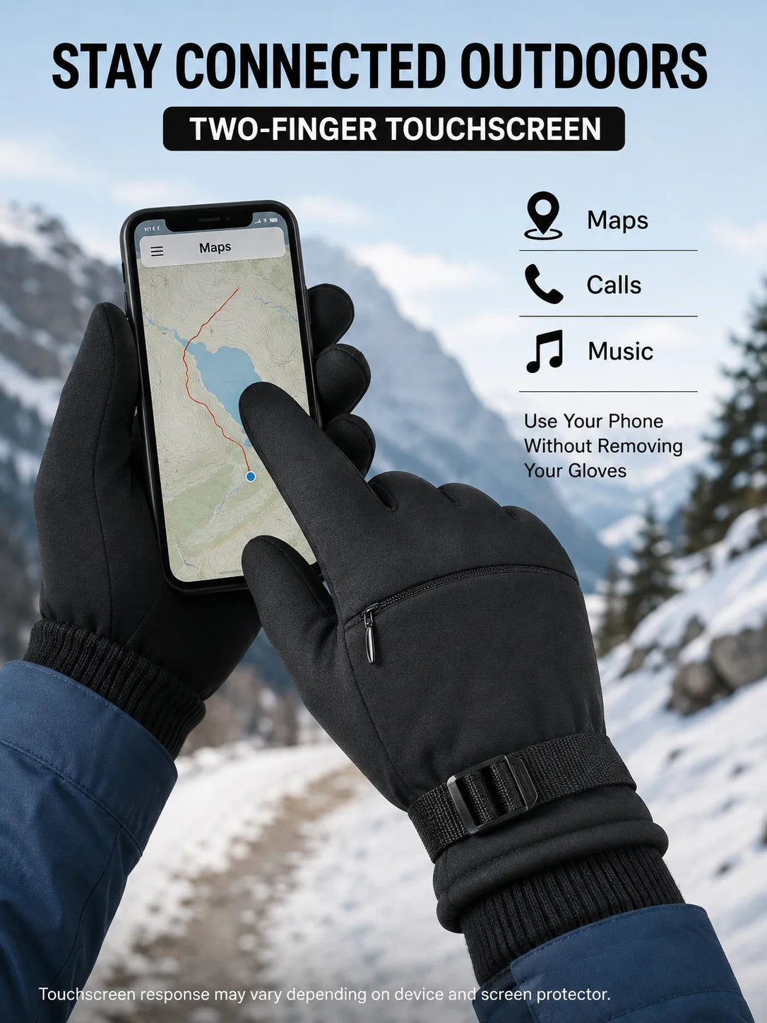 Outdoor Winter Gloves Men Women Thermal Touchscreen Water Resistant Anti Slip Zipper Pocket Gloves for Hiking Cycling