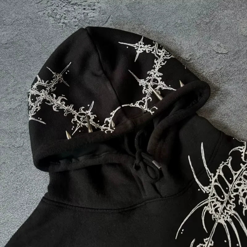 New Y2K Streetwear Jeans American Street Clothes Mens Womens Harajuku Skull Straight Wide-leg Pants Hip-hop Casual Hoodie Top