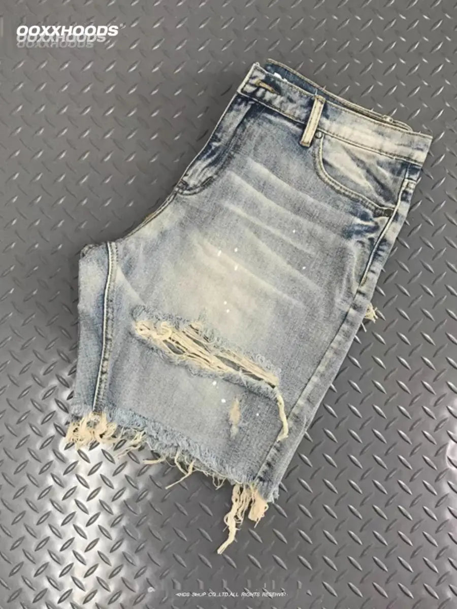 Trend 2026 Summer New Half Pants Retro Denim Washed Pants Ripped Hole Beggar Loose Casual Shorts High-end Luxury Man Clothes