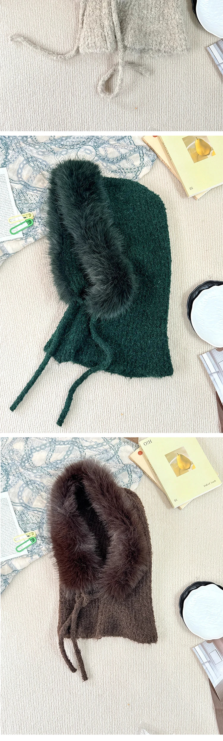 New Balaclava Women's Winter Wool Knitted Hat Ski Windproof Hat Thick Plush Fluffy Beanies Hood Pullover Hats for Riding Outdoor