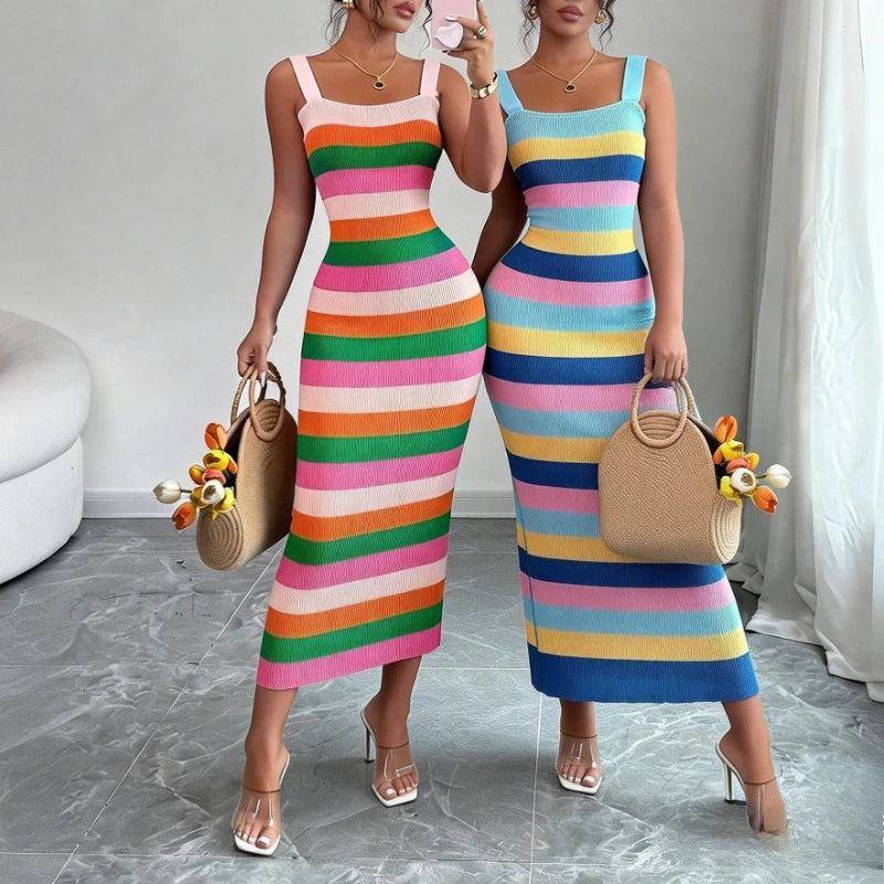 Rainbow Stripe Maxi Dress