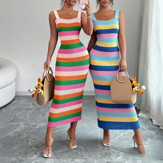 Rainbow Stripe Maxi Dress