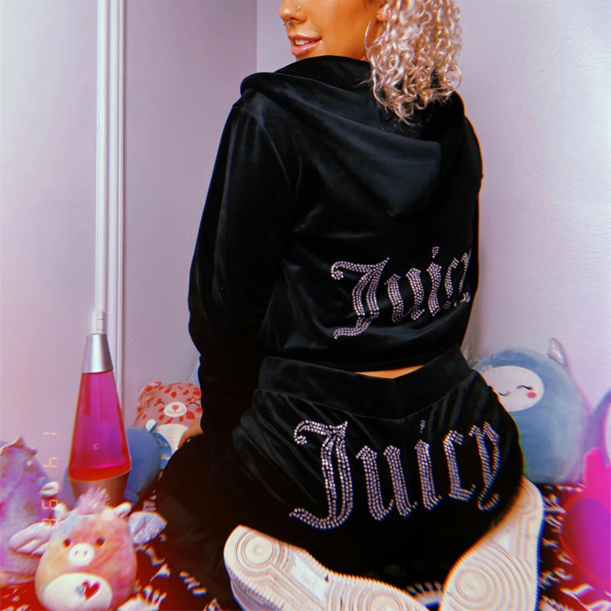 Women's Velvet Zip-Up Hoodie & Pants Set