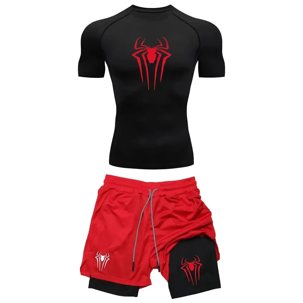 Men’s Spider Print Compression Workout Set