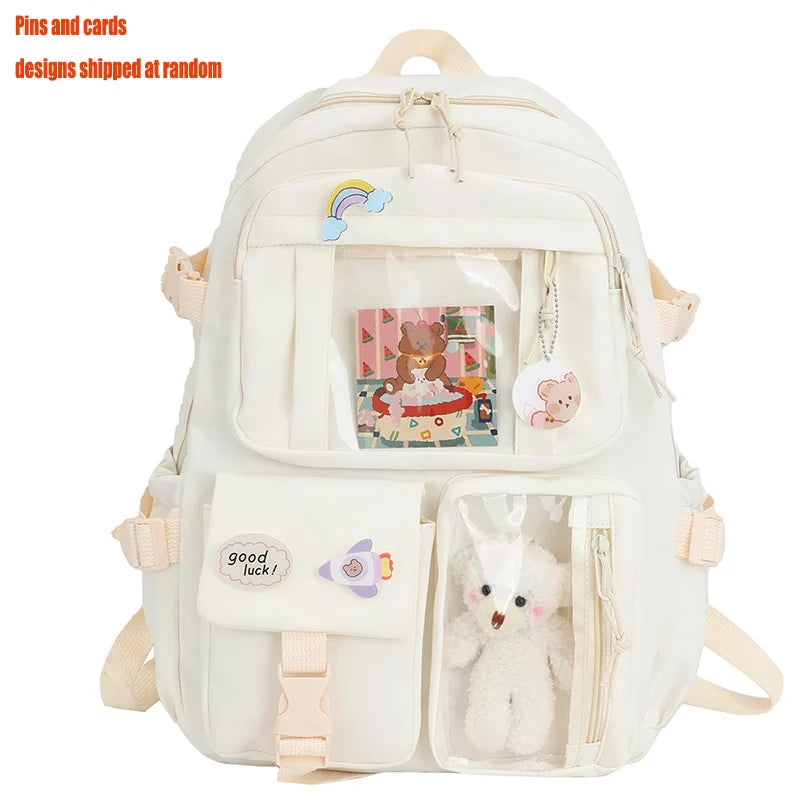 Cute Women’s Waterproof Nylon Backpack – Multi-Pocket Kawaii School Bag, Laptop & Book Pack for Girls, Stylish Student Travel Backpack