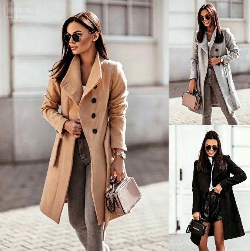 Women's Elegant Belted Long Coat