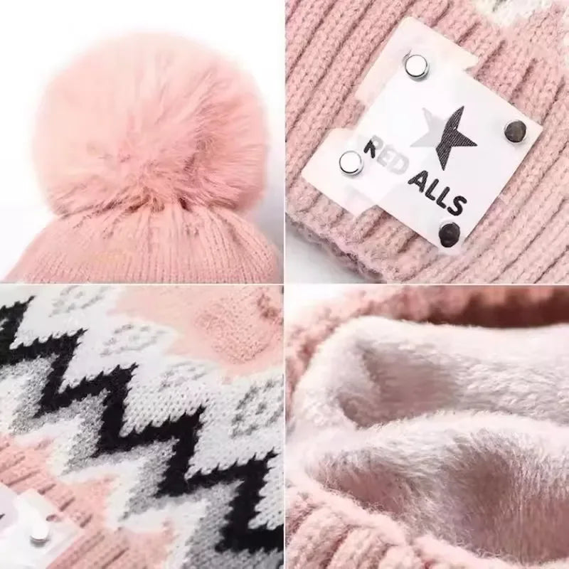 2PCS Winter Women Plush Velvet Hats Neck Warmer Hat Scarf Set Beanies Cycling Windproof Hat Outdoor Ear Protection Outdoor