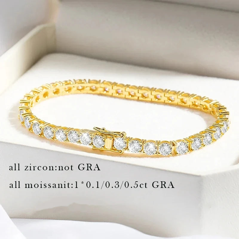 Factory Price D VVS1 Moissanite Tennis Bracelet – 925 Sterling Silver Single Row Classic Bracelet for Women & Men with GRA Certificate