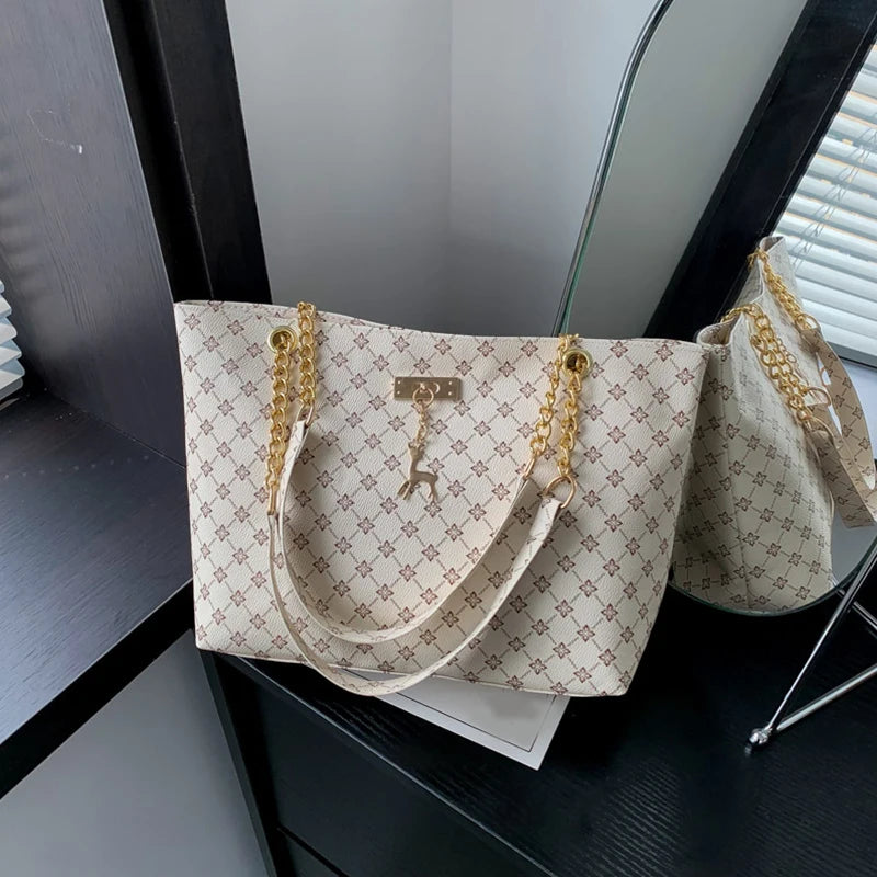 Women’s Fashion Plaid PU Shoulder Tote Bag