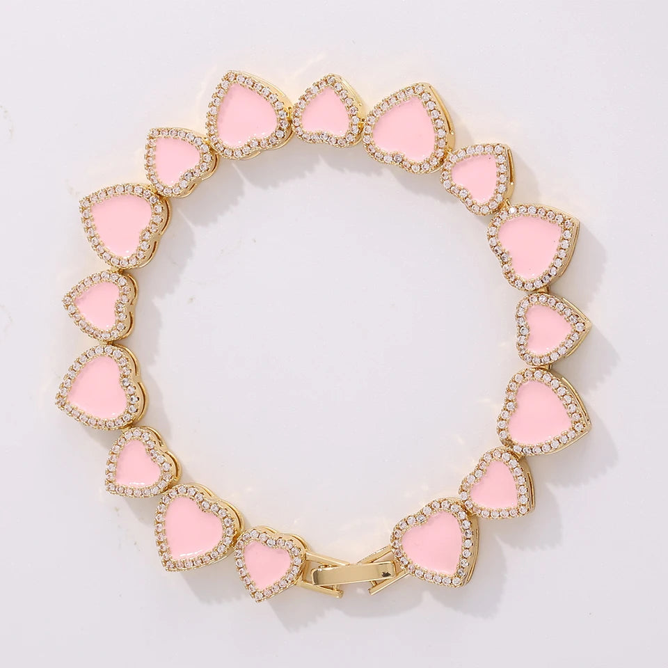 Yupsk 3PCS Pink Acrylic Oil-Dripping Heart Stackable Bracelets for Women & Girls – Sweet Exquisite Jewelry Gift Set