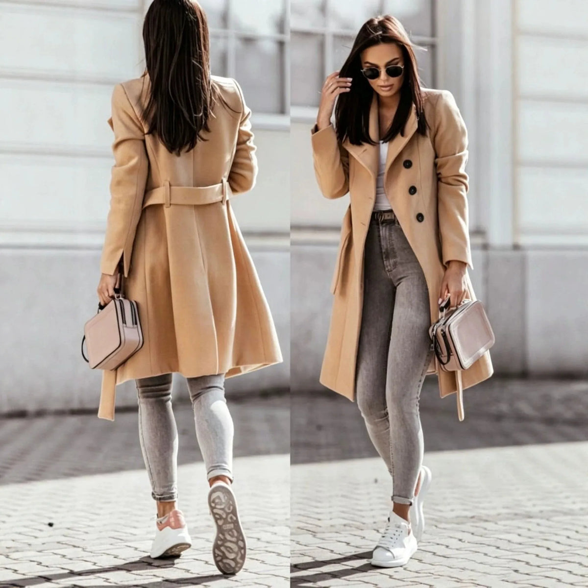 Women's Elegant Belted Long Coat
