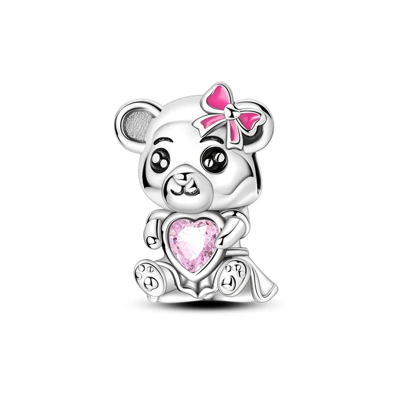 925 Sterling Silver Pink Ballet Girl Bow Pendant Charm Bead for Women – Elegant DIY Jewelry Making Charm for Bracelets & Necklaces