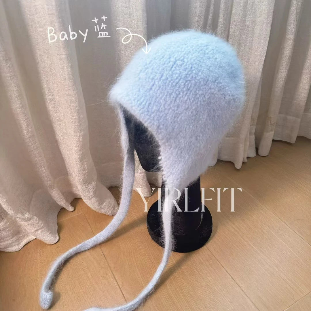 2025 NEW Winter Hat Real Rabbit Fur Winter Hats For Women Fashion Warm Hats Upgrade thickened extended Pullover scarf hat