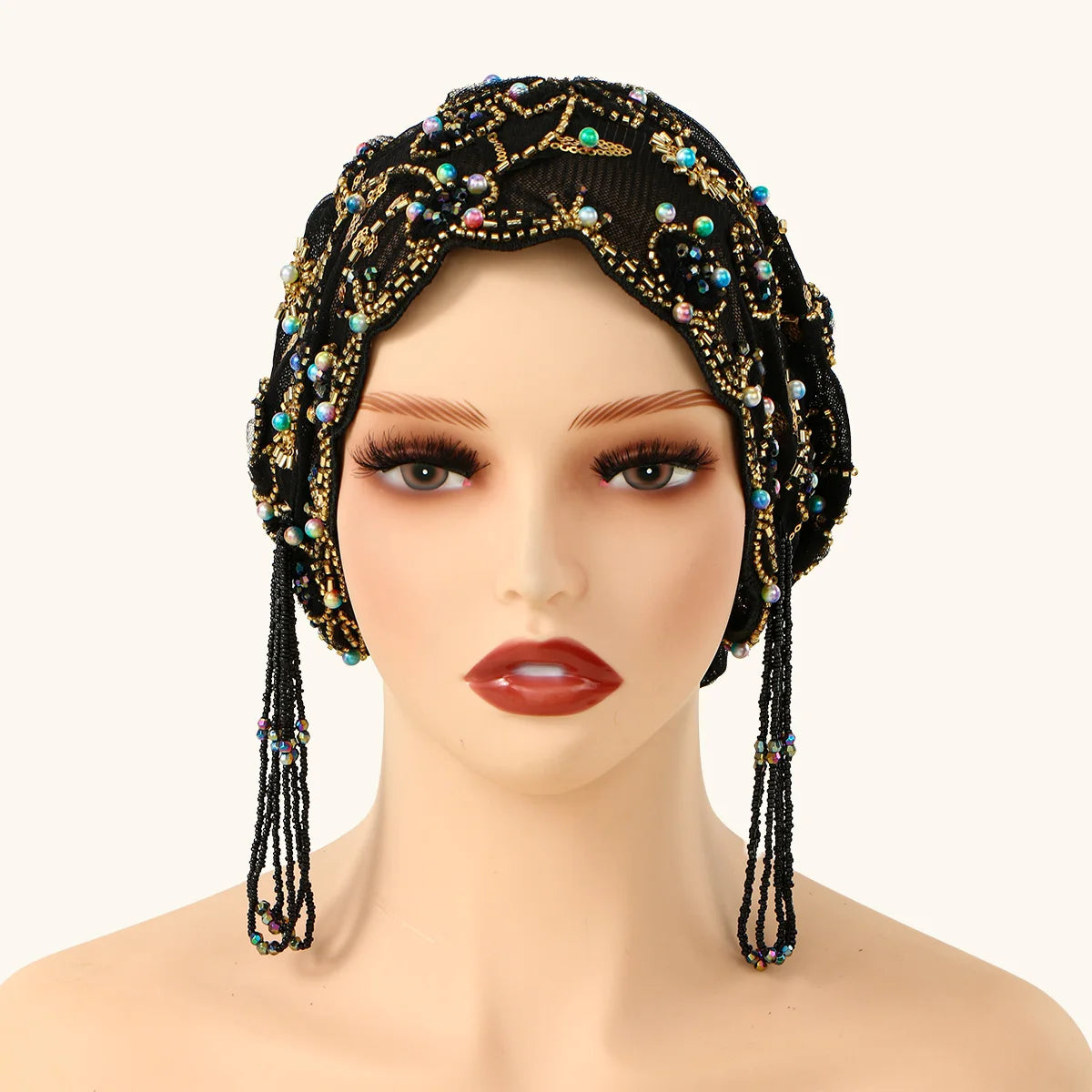 Women’s Luxury Pearl Embroidered Mesh Hijab Cap