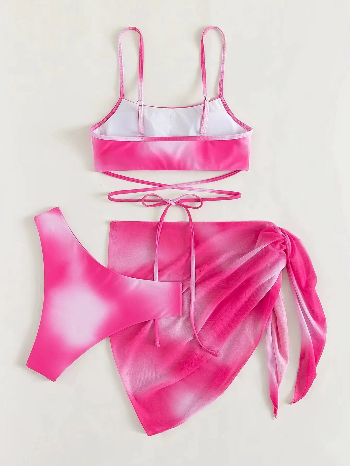 Tie Dye Bikini Swimsuit Women's Three Piece Set Mesh Skirt Split Body Suspender Fashionable Swimsuit Padded Bikini Set Swimwear