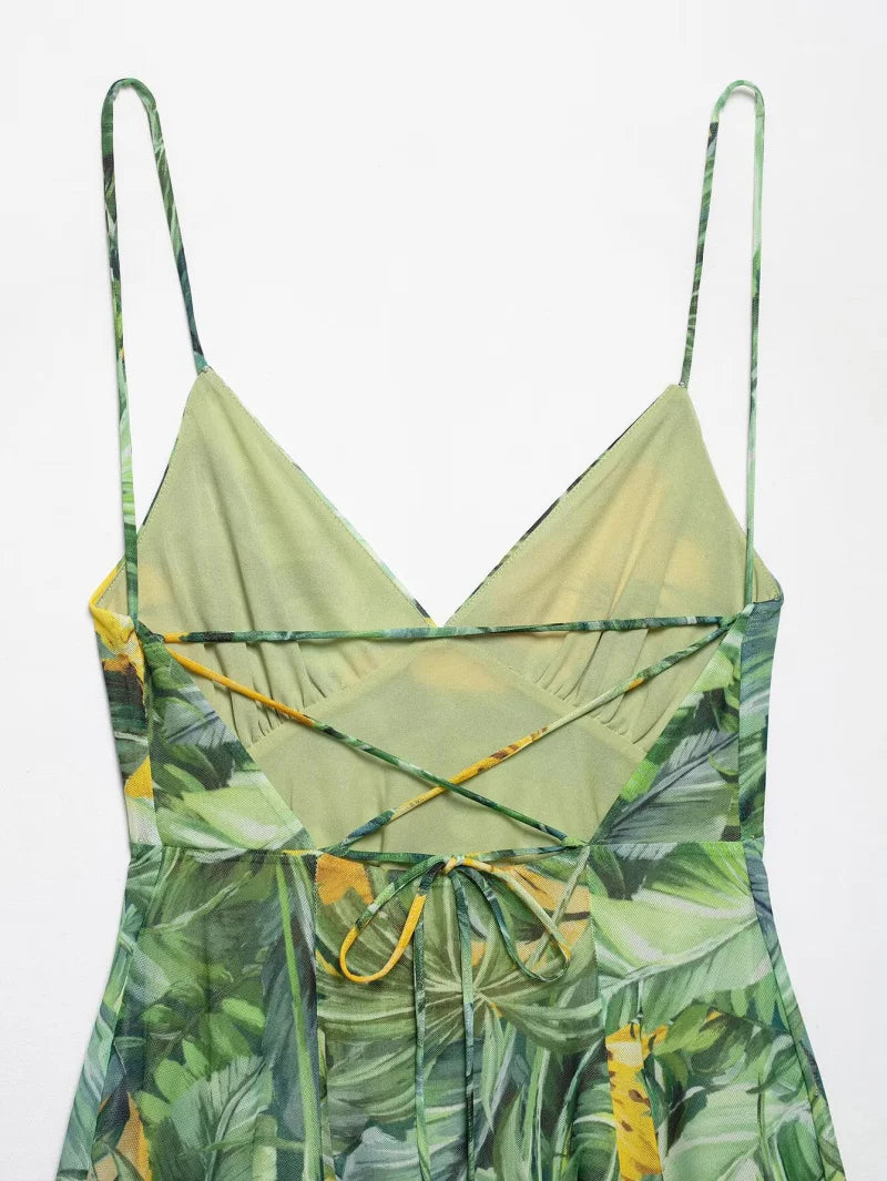 Women’s Printed V-Neck Halter Mini Dress