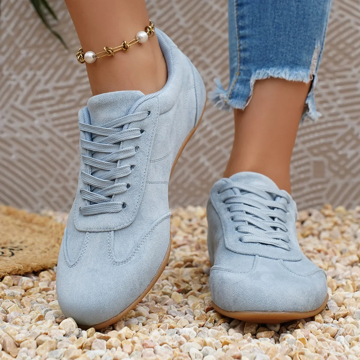 Women Natural Suede Leather Lace-up 2026 New Sneakers Round Toe Soft Comfort Casual Female Outdoor Drive/walk Shoes for Woman