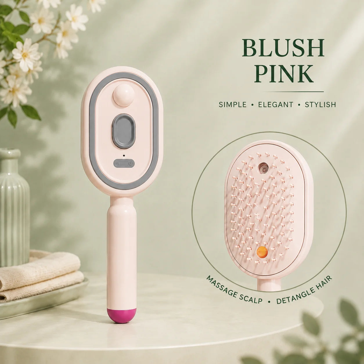 Magic Detangling Hair Brush for Women – Anti-Frizz Electric Spray Air Cushion Brush, Self-Cleaning Rechargeable Hair Detangler with Red Light