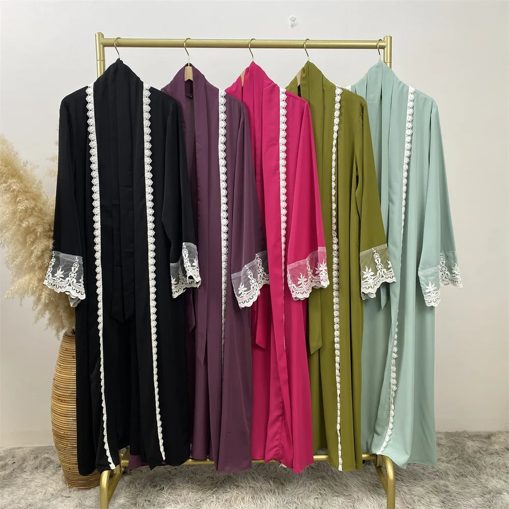 Women’s Lace Trim Nida Abaya with Pockets