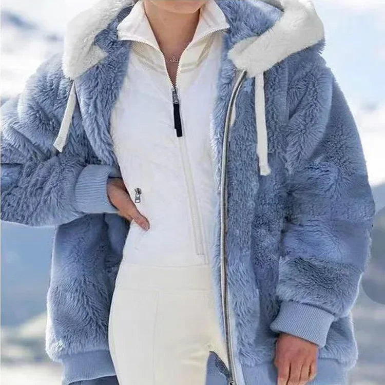 Women's Hooded Plaid Patchwork Winter Jacket