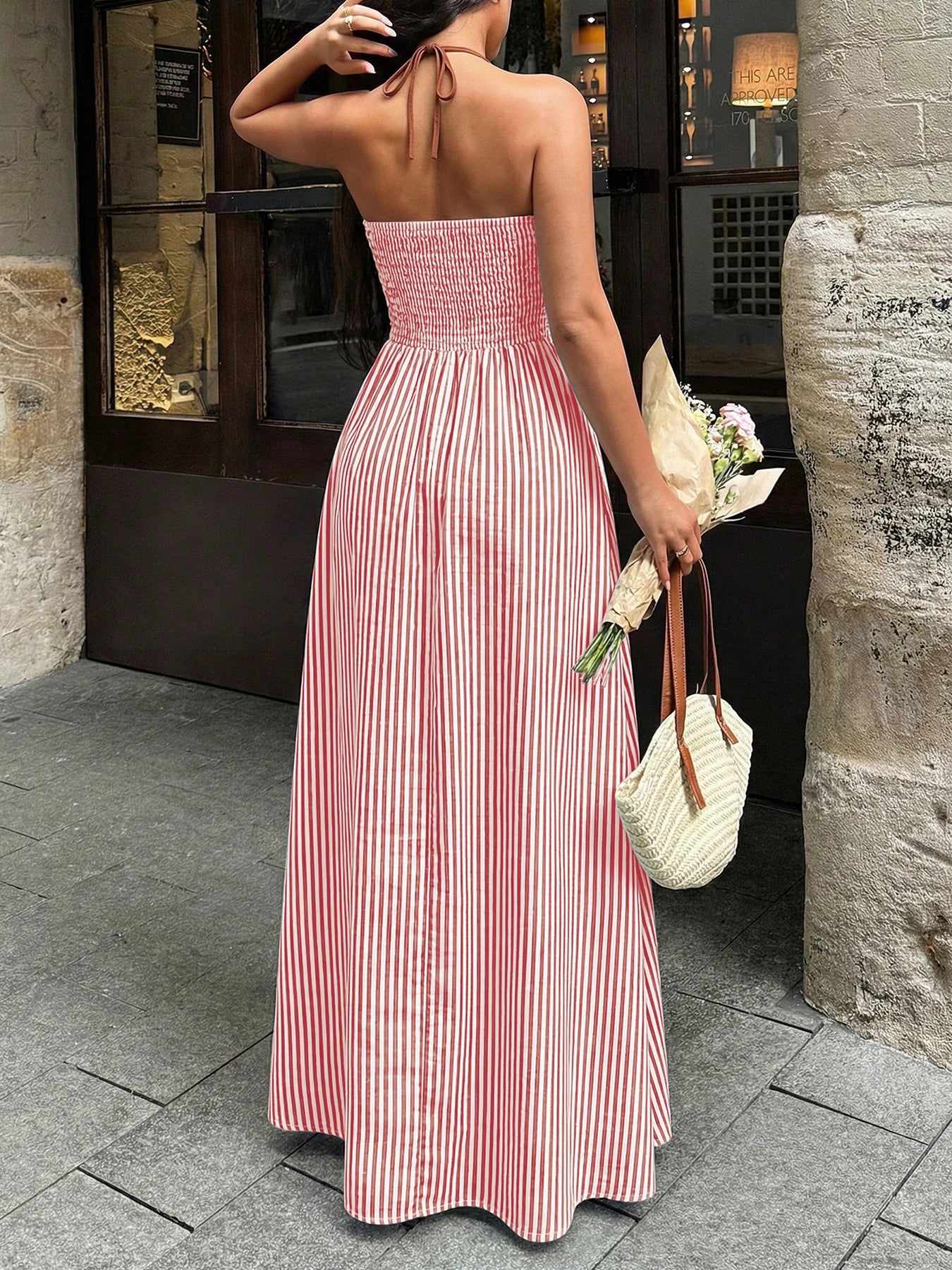 Women’s Striped Backless Maxi Dress