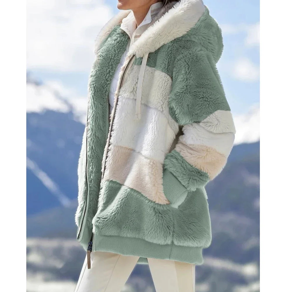 Women's Hooded Plaid Patchwork Winter Jacket