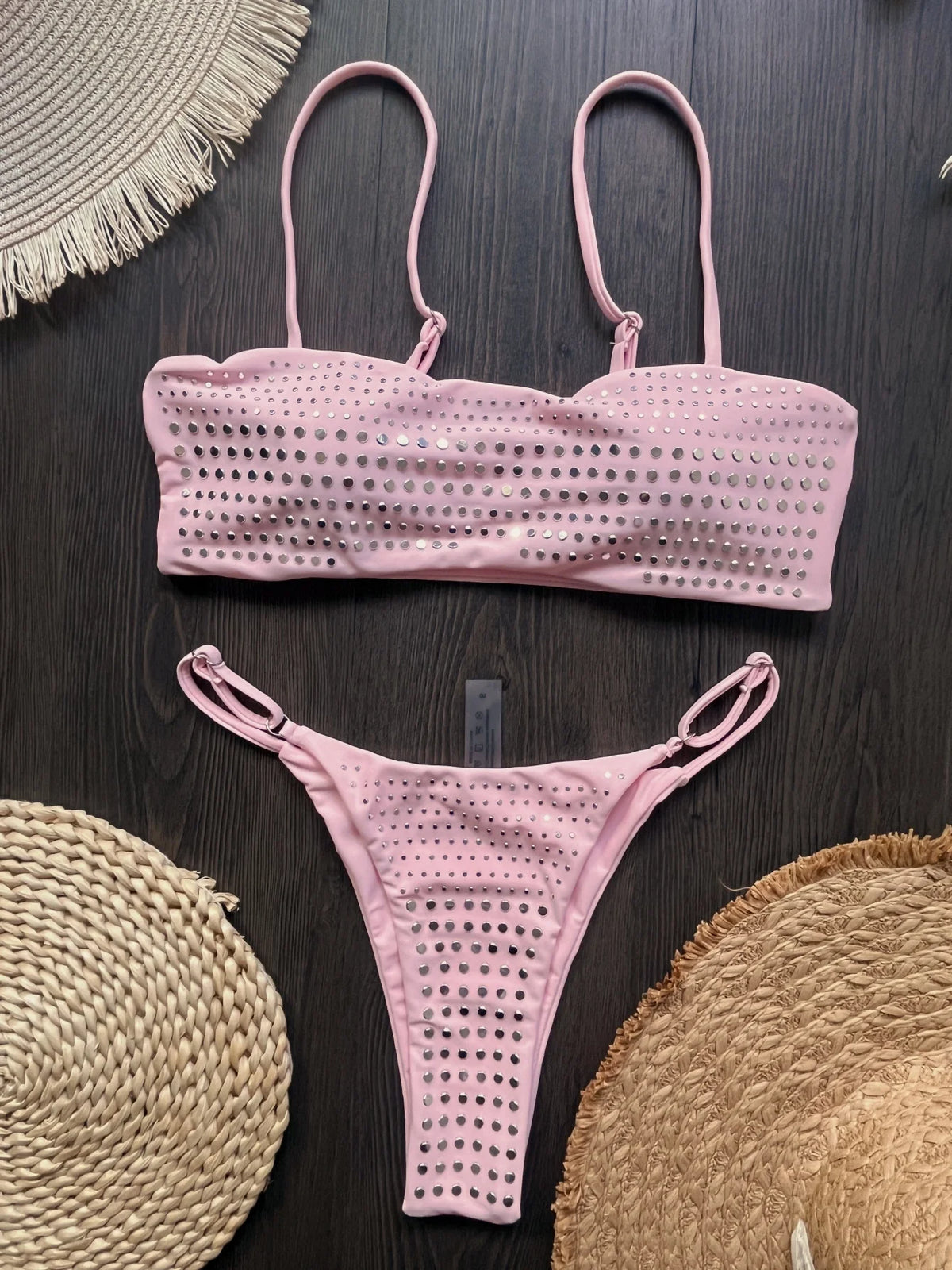 2025 Diamond Bikini Sexy Women Swimsuit Bandeau Biquini Push Up Swimwear Female Shiny Bathing Suits Floral Bodysuit Beachwear