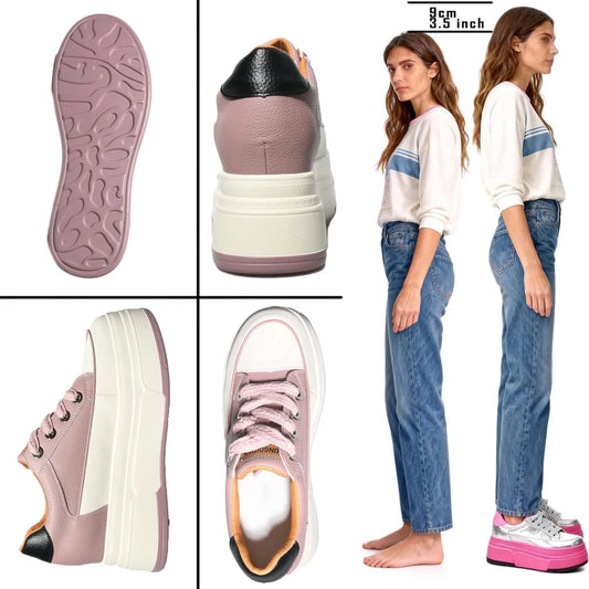Women’s Hidden Wedge Platform Sneakers – 9CM Height-Increasing Chunky Casual Comfort Shoes