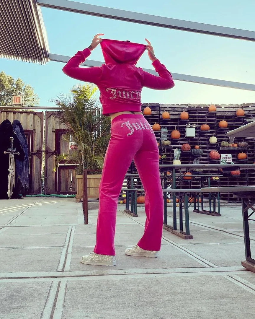 Women's Velvet Zip-Up Hoodie & Pants Set