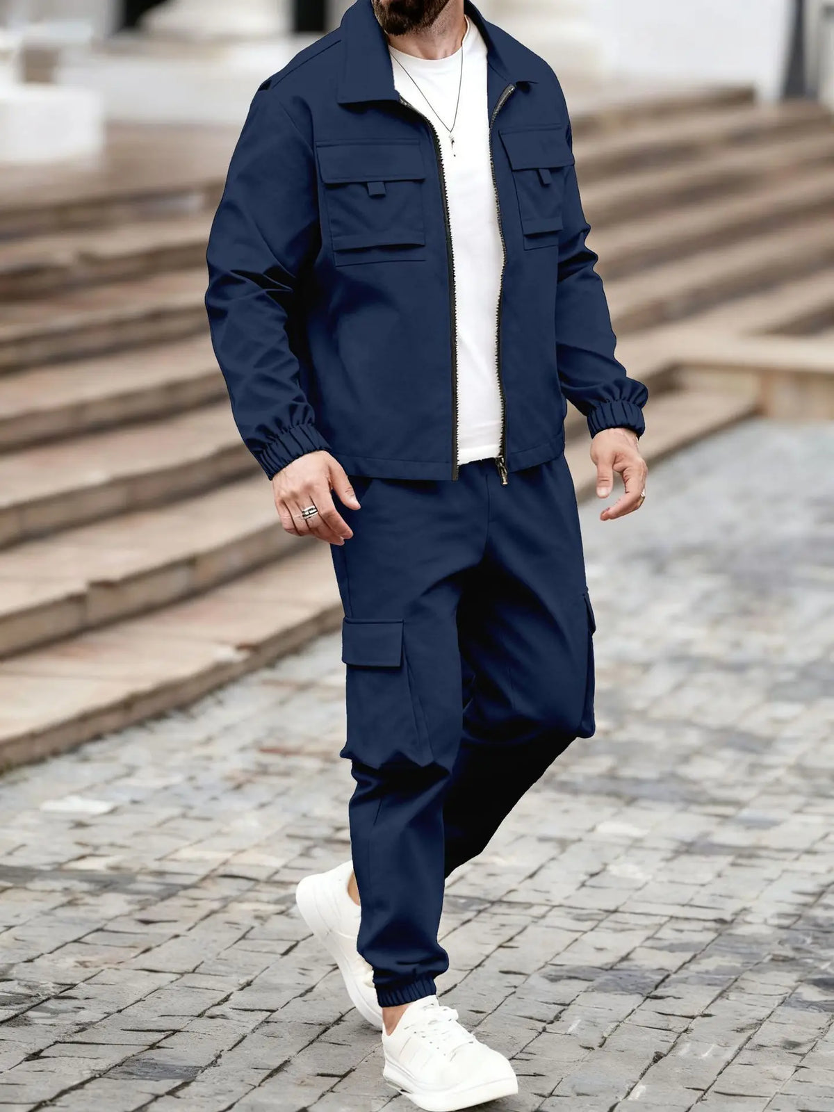 The men's stylish zipper coat and long pants set combines the elements of tactical casual style and sportswear collection-F15