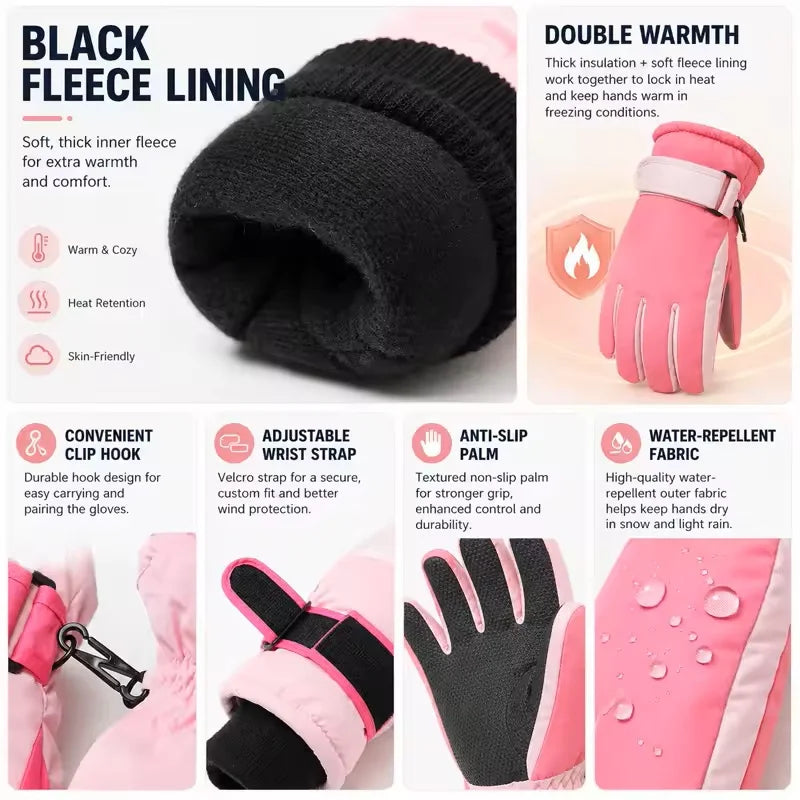 New Children Ski Gloves Keep Finger Warm Waterproof Thicken Mittens Winter Snowboard Snow Kids Gloves for Boys Girl Accessories