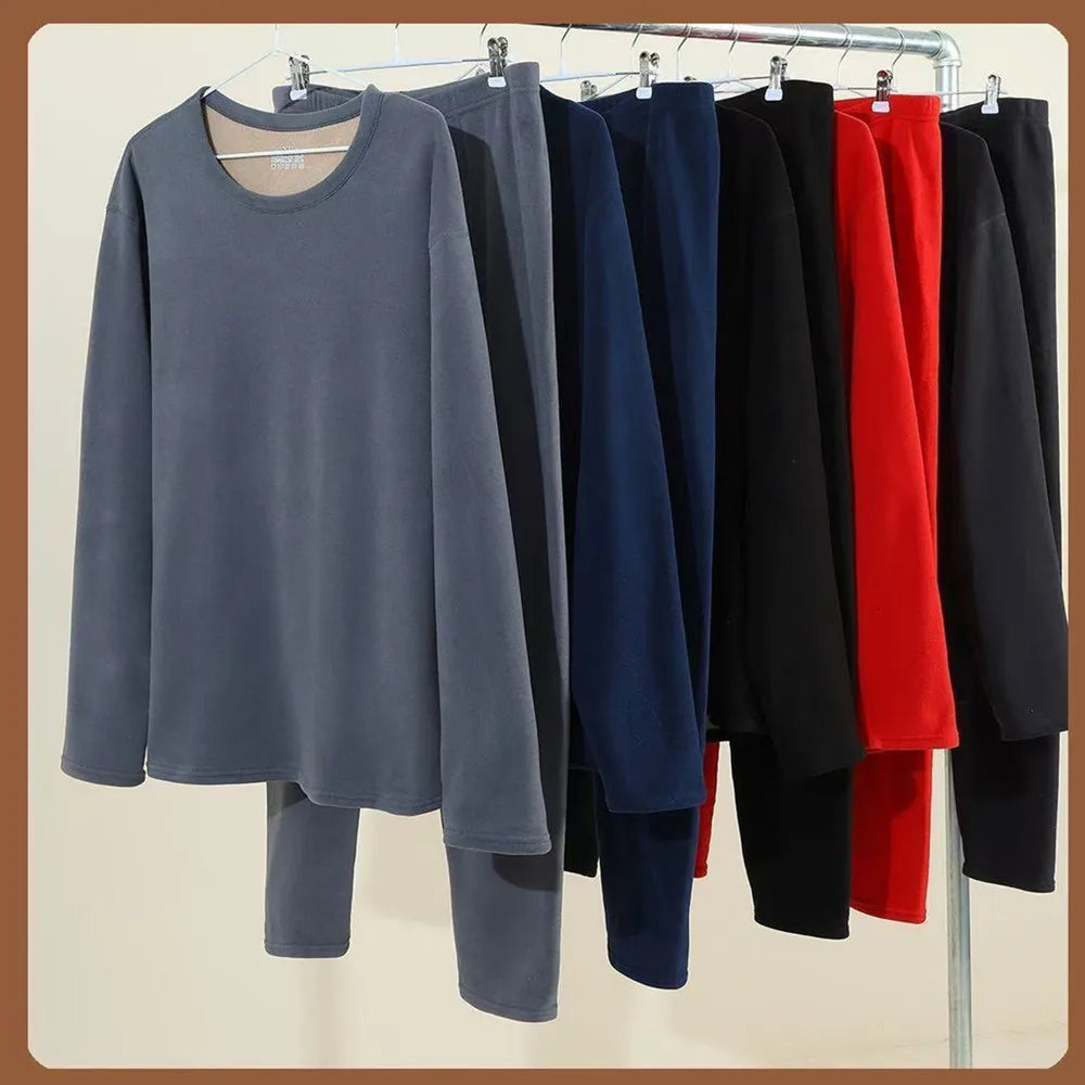 Men's Plus Size Fleece-Lined Thermal Underwear Set