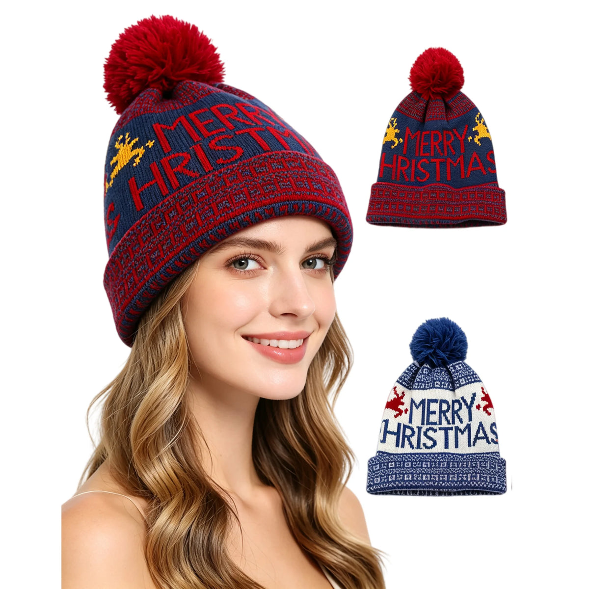 New Winter Warm Snowflake Pompom Knitted Wool Hats Fashion for Women Men Lover Couple Chirstmas Beanies Valentine's Day Gift Cap