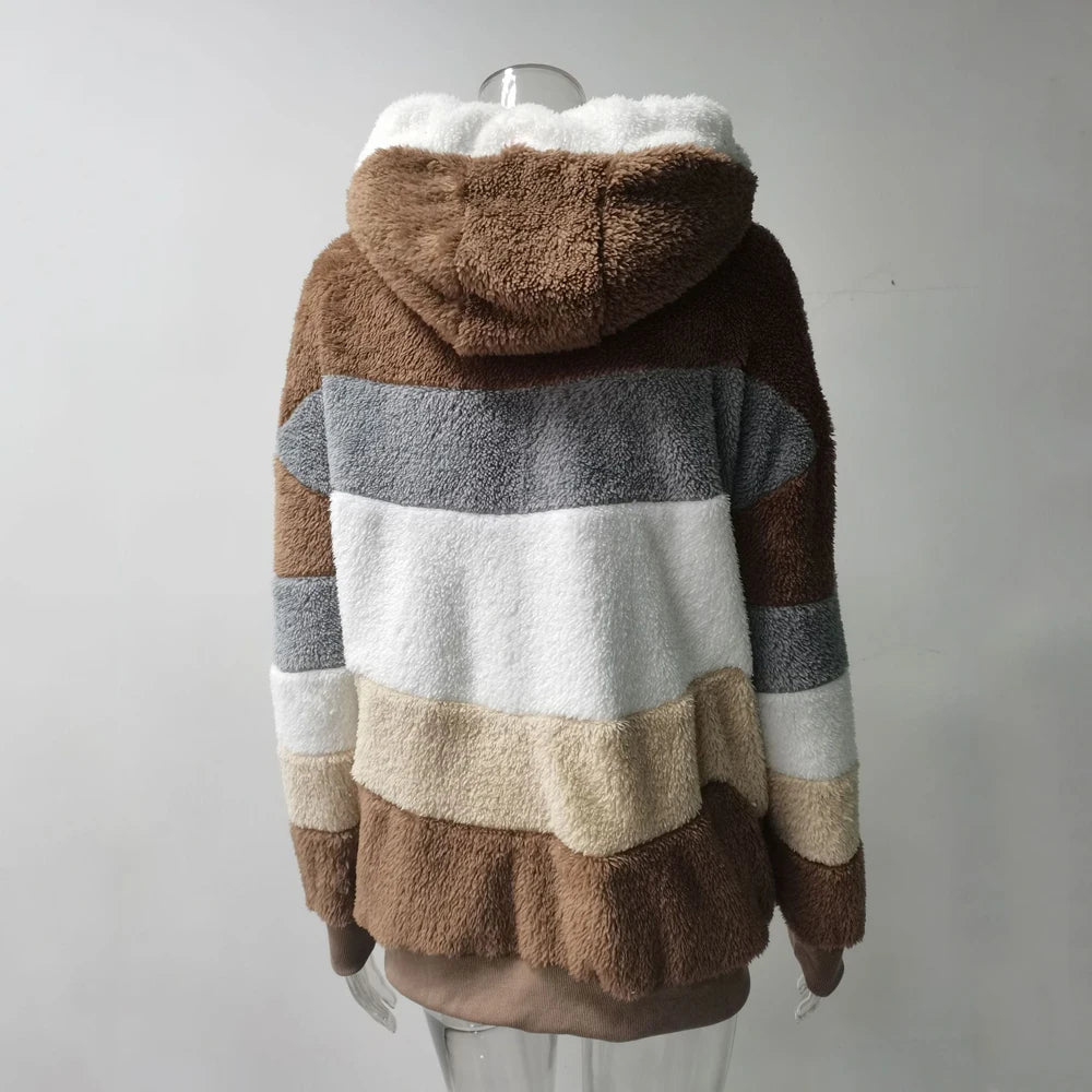 Women's Hooded Plaid Patchwork Winter Jacket