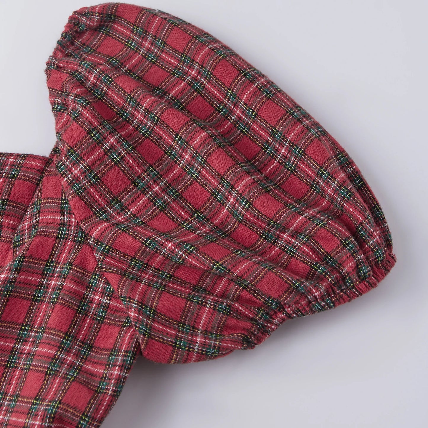 Plaid Puff-Sleeve Midi Dress