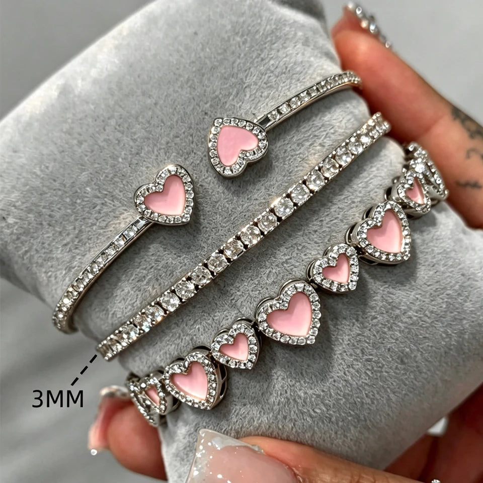 Yupsk 3PCS Pink Acrylic Oil-Dripping Heart Stackable Bracelets for Women & Girls – Sweet Exquisite Jewelry Gift Set