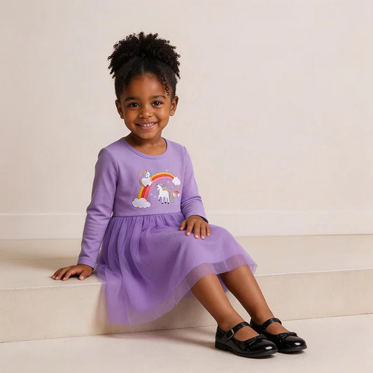 Girls Rainbow Unicorn Mesh Dress