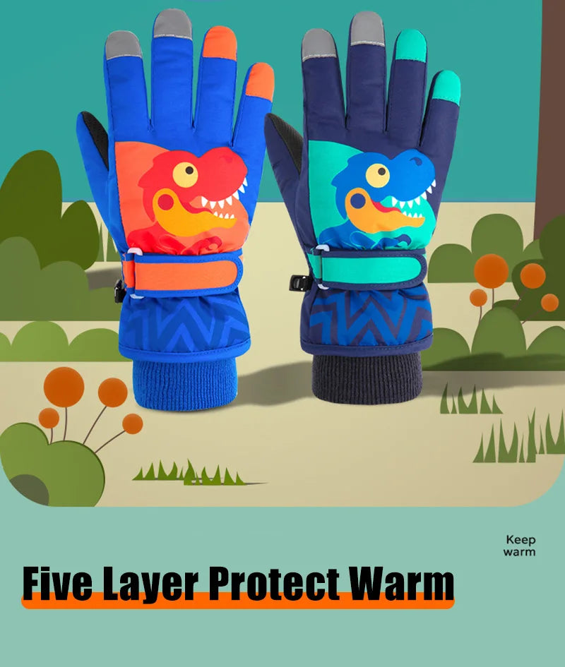 Thicken Baby Winter Gloves Coral Fleece Waterproof Child Ski Gloves Snowboard Outdoor Sports Kids Snow Mittens for Girls Boys