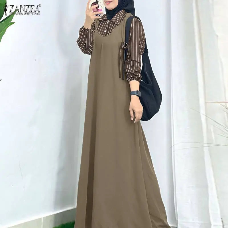 Elegant Striped Ramadan Maxi Dress