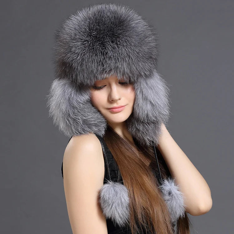 Real Fox Fur Hat For Women Winter Fashion Warm Lei Feng Hats Russians Outdoor Skiing Caps Natural Fur Hat Furry Thick Fur Cap