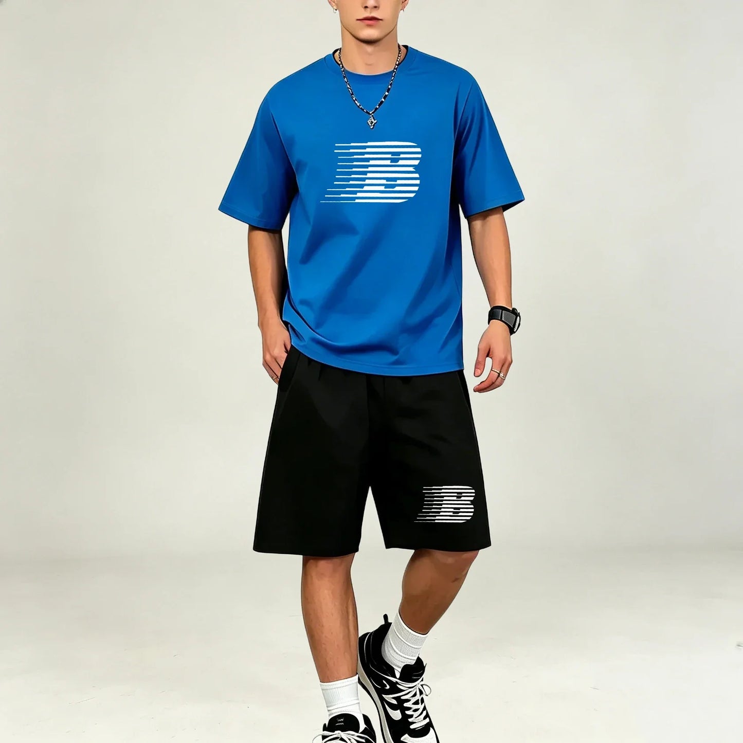 Men's Quick Dry Oversized T-Shirt and Drawstring Sport Shorts Set