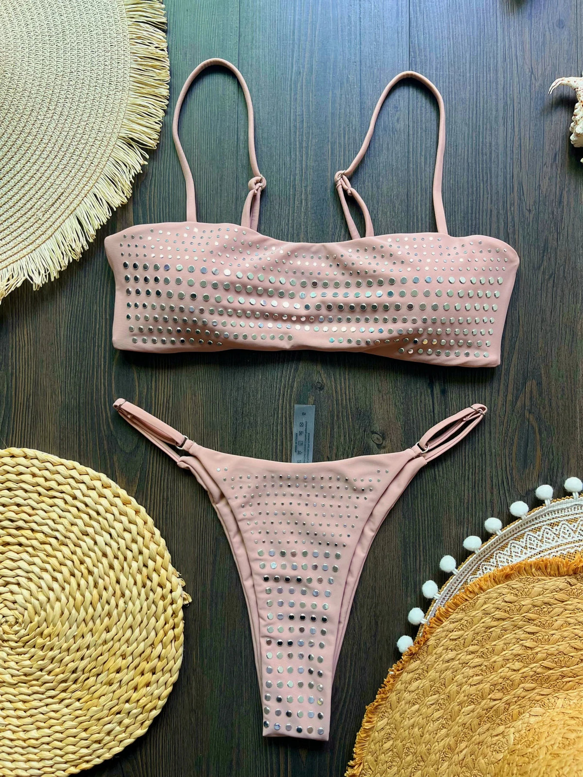 2025 Diamond Bikini Sexy Women Swimsuit Bandeau Biquini Push Up Swimwear Female Shiny Bathing Suits Floral Bodysuit Beachwear